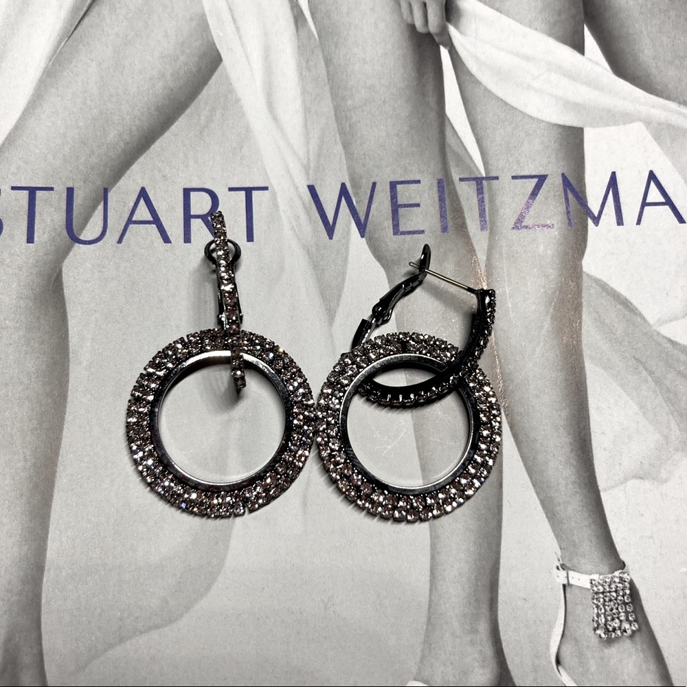 Black Rhinestone Circle Earrings - Picture 4 of 5